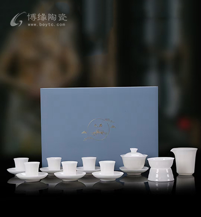 倾城之恋羊脂玉瓷德化白瓷高档玉瓷功夫盖碗茶具套装套组礼品茶具