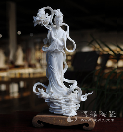 仙女散花德化陶瓷许瑞峰大师仕女摆件大师名家白瓷收藏工艺品摆件