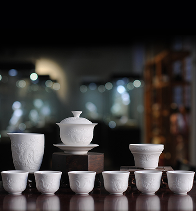 浮雕龙凤玉瓷德化陶瓷功夫茶具白瓷套装茶具礼品礼盒装瓷送礼茶具