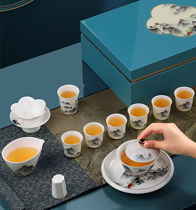 江山如此山水中国风德化瓷羊脂玉瓷白瓷高档礼盒礼品功夫茶具套装